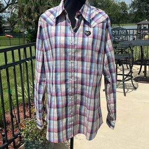 Wrangler Pearl Snap Western Pink Blue and White